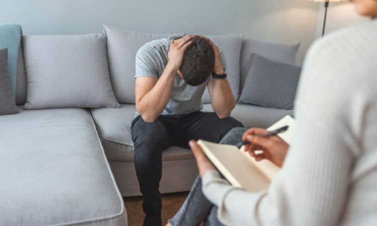 Man struggling while in therapy