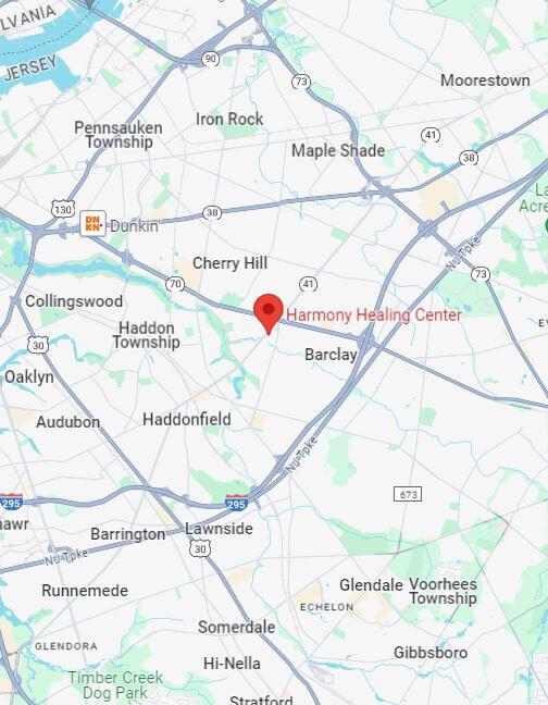 Map and surrounding area for Harmony Healing Center NJ